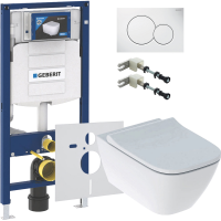 Комплект Унитаз подвесной Geberit Smyle Square 500.683.01.1 с крышкой-сиденьем с микролифтом + Крепления Duofix 111.815.00.1 к стене + Звукоизоляция + Инсталляция UP 320 111.300.00.5 + Кнопка Sigma 01 115.770.11.5 белая