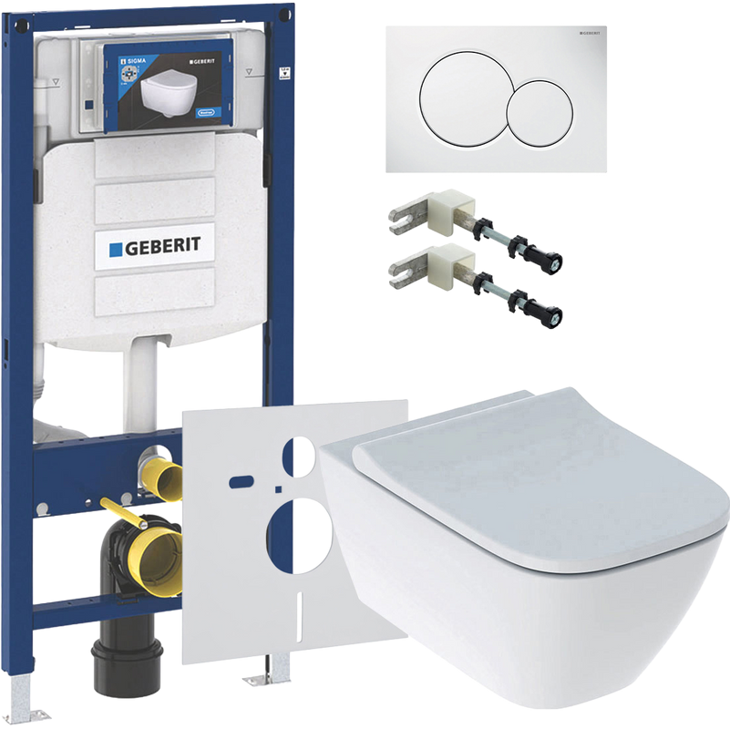 Комплект Унитаз подвесной Geberit Smyle Square 500.683.01.1 с крышкой-сиденьем с микролифтом + Крепления Duofix 111.815.00.1 к стене + Звукоизоляция + Инсталляция UP 320 111.300.00.5 + Кнопка Sigma 01 115.770.11.5 белая