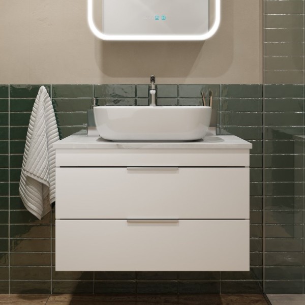 Тумба с раковиной STWORKI Копенгаген 80 белая, со столешницей Stone Aura 80 и сифоном Neo 30987065