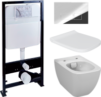Комплект Унитаз подвесной VitrA Shift 7742B003-0075 белый глянцевый + Крышка DIWO Шифт 0405 быстросъемное, с микролифтом + Инсталляция EWRIKA ProLT 0026-2020 + Кнопка 0041 хром