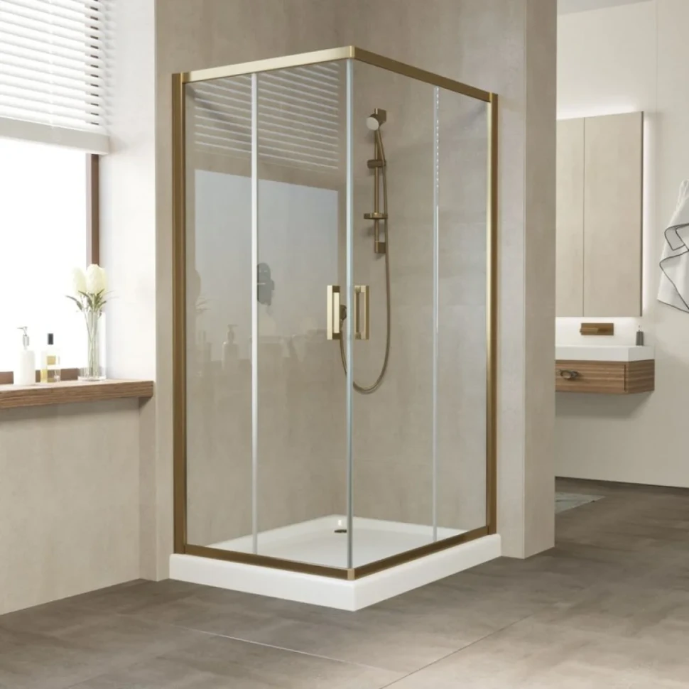 Душевой уголок Vegas Glass ZA-F Tur Novo 100*90 05 01 профиль бронза, стекло прозрачное