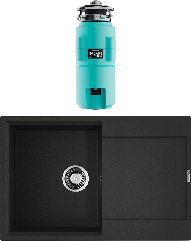 Комплект Мойка Omoikiri Daisen 78T-BL чёрная + Измельчитель Nagare slim 1250-AZ azur blue