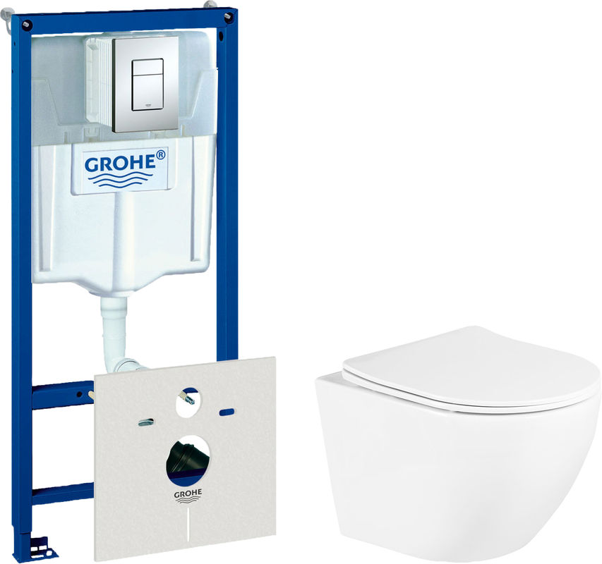 Комплект Унитаз подвесной BelBagno Uno BB3105CHR/SC + Инсталляция Grohe Rapid SL 38772001 3 в 1 с кнопкой смыва + Шумоизоляция 37131000