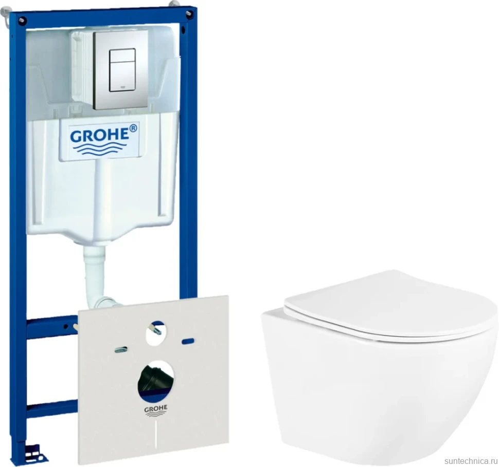 Комплект Унитаз подвесной BelBagno Uno BB3105CHR/SC + Инсталляция Grohe Rapid SL 38772001 3 в 1 с кнопкой смыва + Шумоизоляция 37131000