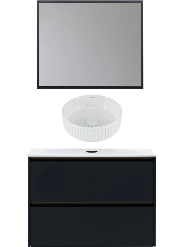 Мебель для ванной комнаты Allen Brau Activity 90 с подсветкой, матовый антрацит, олива браш, столешница белая, раковина Fantasy Line 36, белая