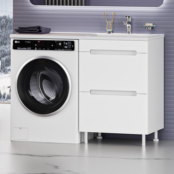 Тумба с раковиной Misty Байкал 55 R для стиральной машины, белая