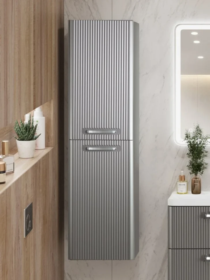 Шкаф-пенал для ванной BelBagno Due 40 подвесной, ручки хром полированный, сатин