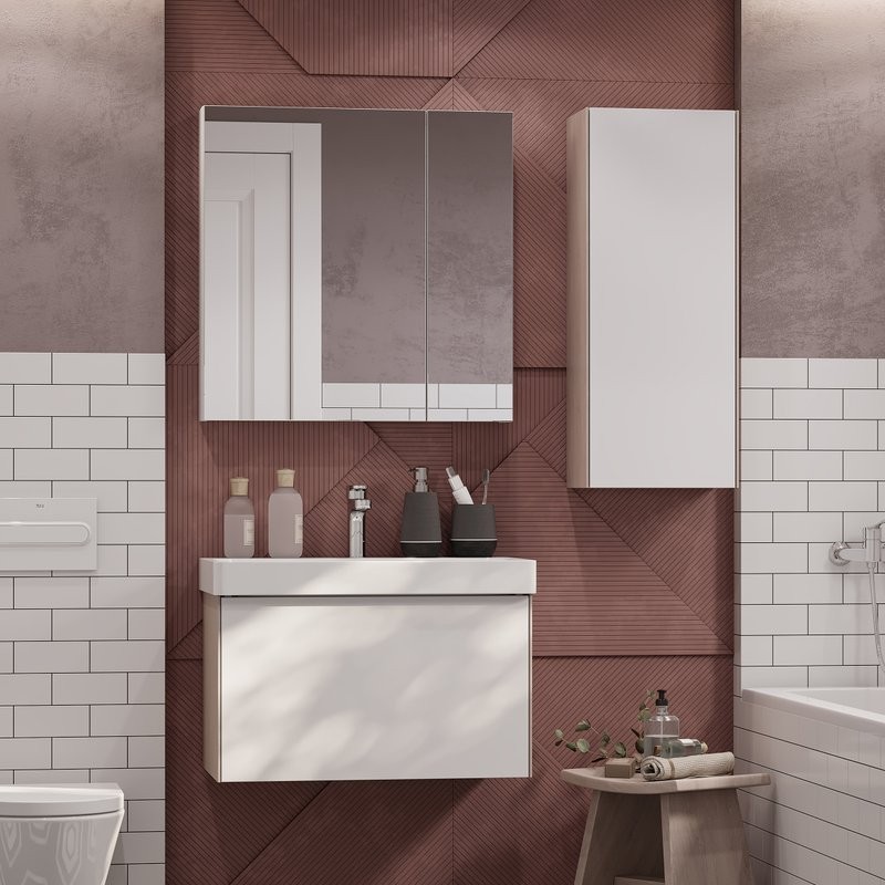 Мебель для ванной комнаты AQUATON Асти 70 белая глянцевая, ясень шимо