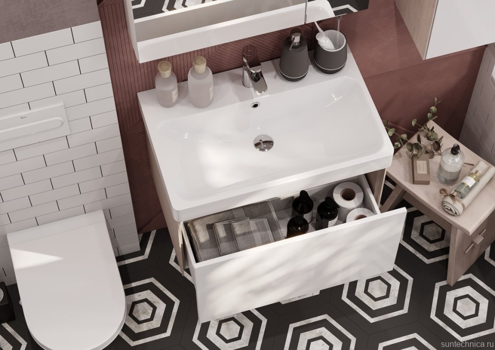 Мебель для ванной комнаты AQUATON Асти 70 белая глянцевая, ясень шимо