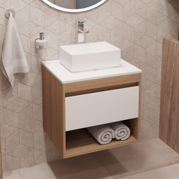 Тумба с раковиной Teymi Ritta 55 дуб эврика, матовая белая, раковина Helmi Mini 38