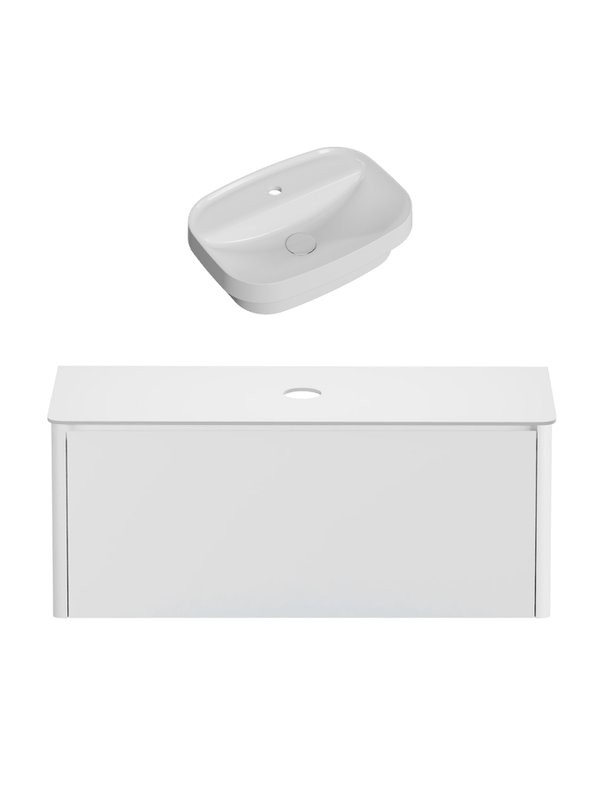 Тумба с раковиной Allen Brau Gravity 120 1 ящик, матовый белый, столешница белая, раковина Fantasy Sphere 55x40, белая