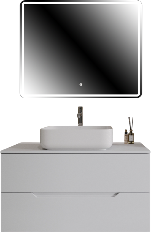 Мебель для ванной комнаты Orange Line 100 подвесная, 2 ящика, матовая белая с раковиной B05-500W