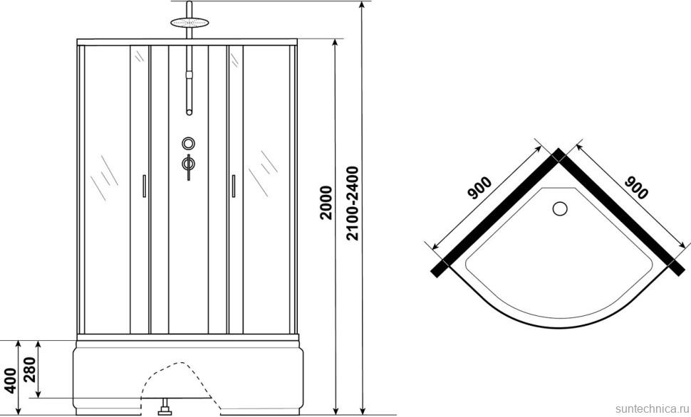 Душевая кабина Niagara Classic NG-2308-14BKT 90x90 см, с тропическим душем