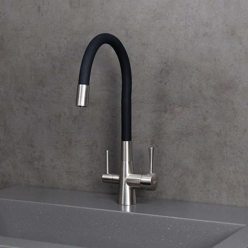 Смеситель для кухни Lemark Comfort LM3075BN-Black с гибким изливом, никель, черный