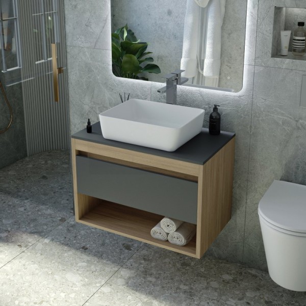 Тумба с раковиной Teymi Ritta 65 дуб эврика, матовый графит, раковина Helmi 50