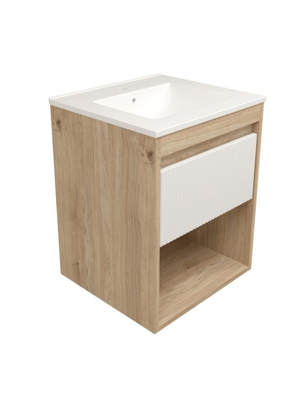 Тумба с раковиной Teymi Vitra 50 дуб, белая волна