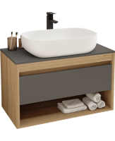Тумба с раковиной Teymi Ritta 85 дуб эврика, матовый графит, раковина Solli 60