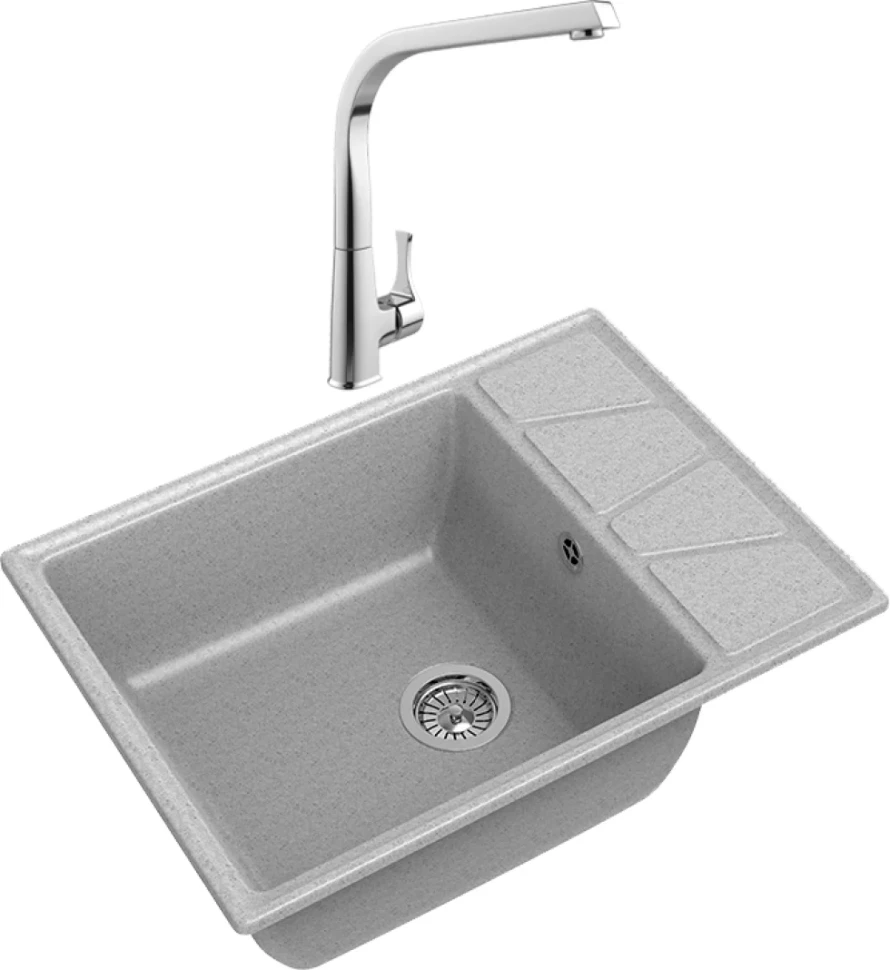 Комплект Мойка GranFest Vertex GF-V-680L серая + Смеситель MEGA Mega