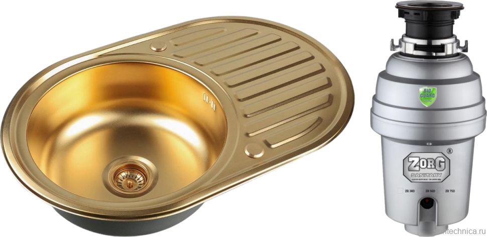 Комплект Мойка Zorg Inox PVD SZR-7750 bronze + Измельчитель Inox D