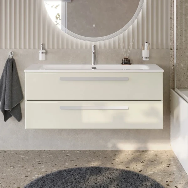 Тумба с раковиной Cezares Eco Cer-N 120 брашированная альпака, раковина Eco 120, ручки сатин