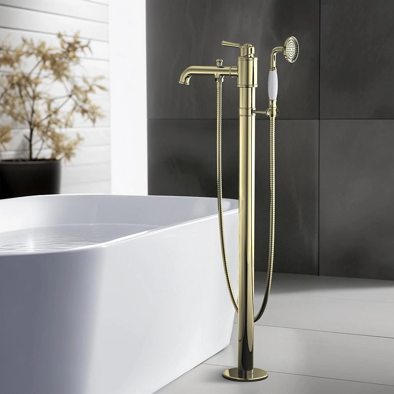 Напольный смеситель для ванны с душем AQUATEK Классик AQ1545PG С ВНУТРЕННЕЙ ЧАСТЬЮ, полированное золото