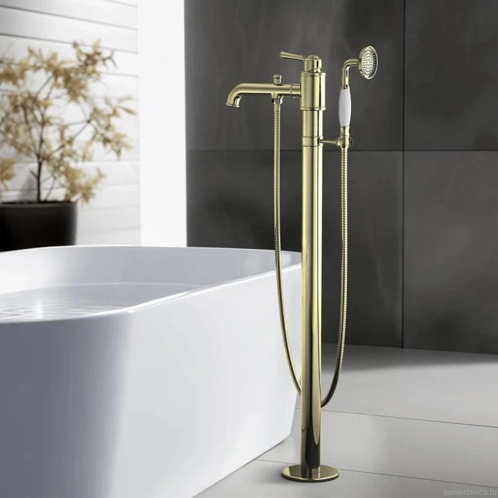 Напольный смеситель для ванны с душем AQUATEK Классик AQ1545PG С ВНУТРЕННЕЙ ЧАСТЬЮ, полированное золото
