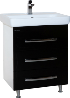 Тумба с раковиной Bellezza Рокко 60 черная напольная 3 ящика