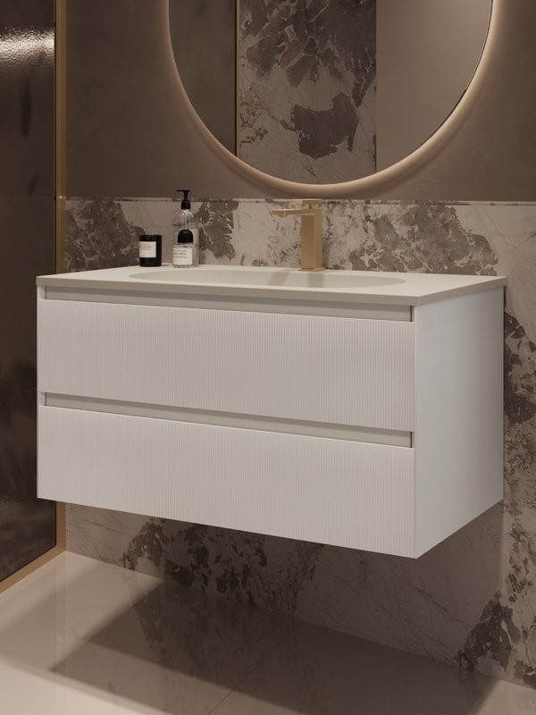 Тумба с раковиной Vincea Welle 100 m.white soft-touch, раковина VCB-4H100J жасмин