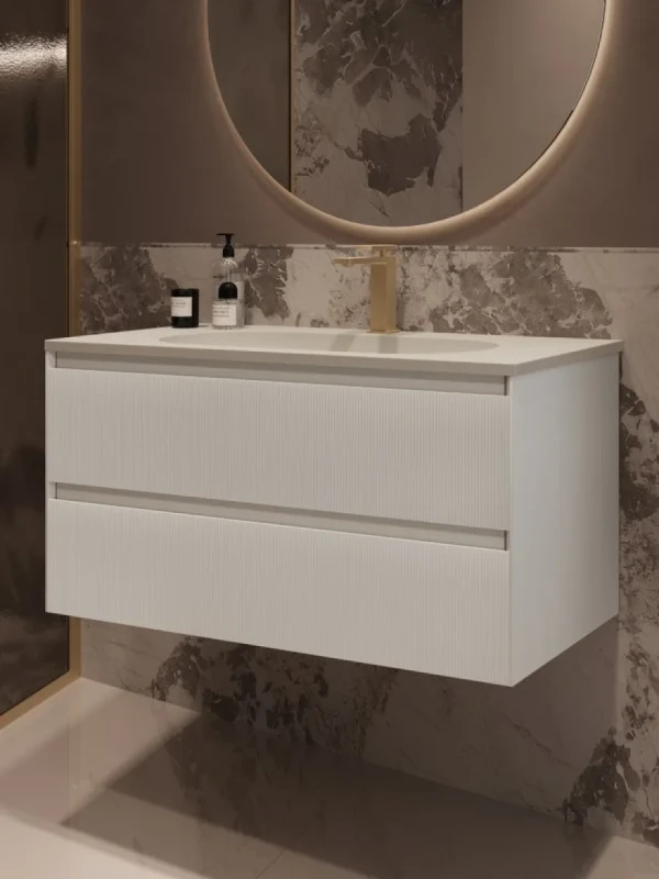 Тумба с раковиной Vincea Welle 100 m.white soft-touch, раковина VCB-4H100J жасмин