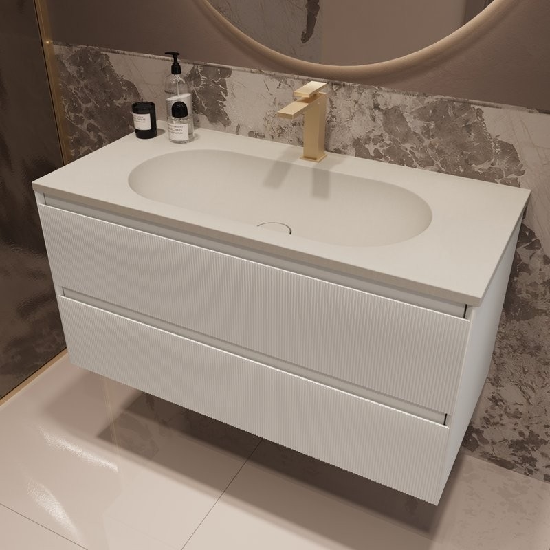 Тумба с раковиной Vincea Welle 100 m.white soft-touch, раковина VCB-4H100J жасмин