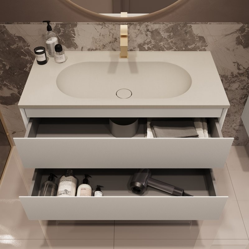 Тумба с раковиной Vincea Welle 100 m.white soft-touch, раковина VCB-4H100J жасмин