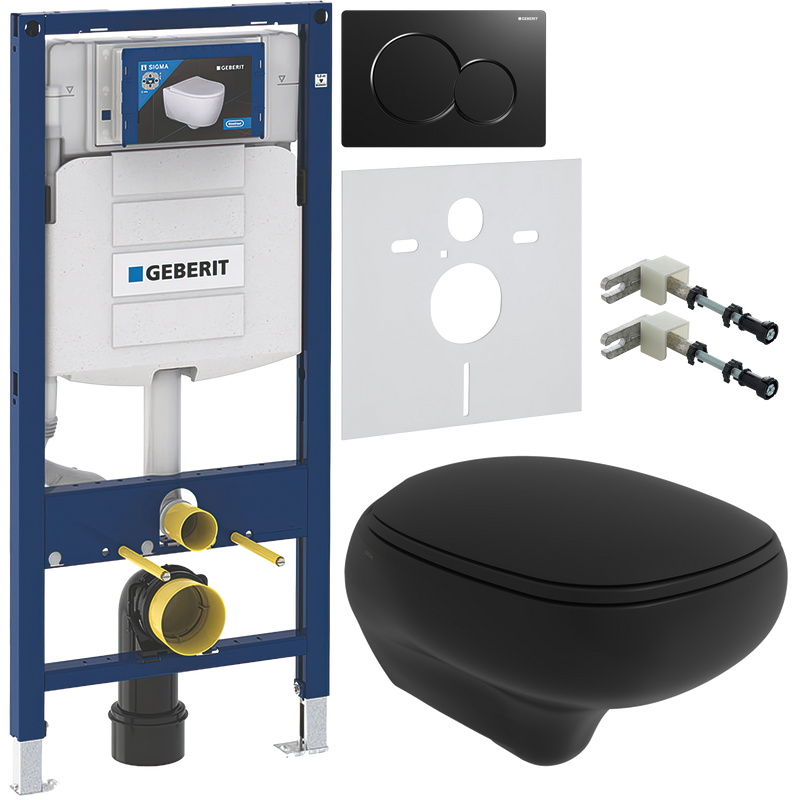 Комплект Унитаз подвесной BelBagno Ardente-C BB3202CHR-MB матовый черный + Крышка BB3202SC-MB матовая черная + Крепления Geberit Duofix 111.815.00.1 к стене + Инсталляция UP 320 111.300.00.5 + Кнопка Sigma 01 115.770.DW.5 черная + Звукоизоляция