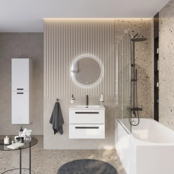 Мебель для ванной комнаты Cezares Eco Cer-N 60 bianco lucido, раковина Eco 60, ручки матовые черные