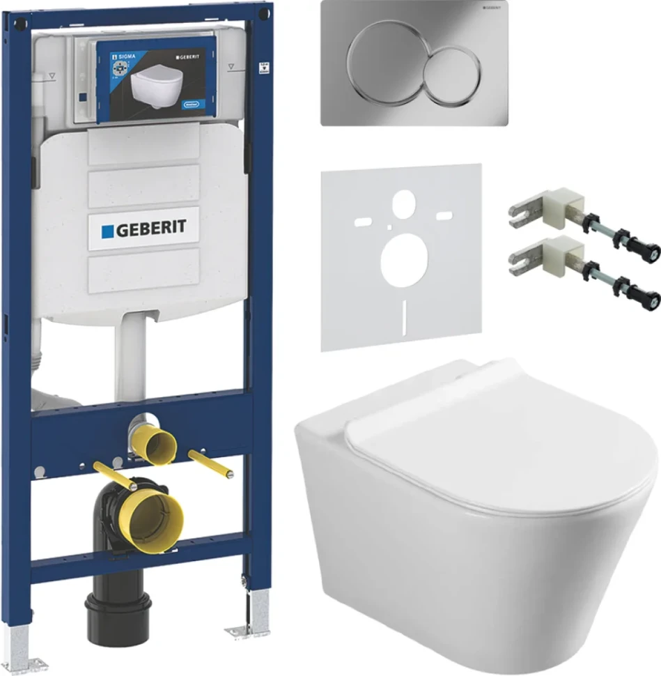 Комплект Унитаз подвесной Vincea Vito + Крепления Geberit Duofix 111.815.00.1 к стене + Звукоизоляция + Инсталляция UP 320 111.300.00.5 + Кнопка Sigma 01 115.770.21.5 хром