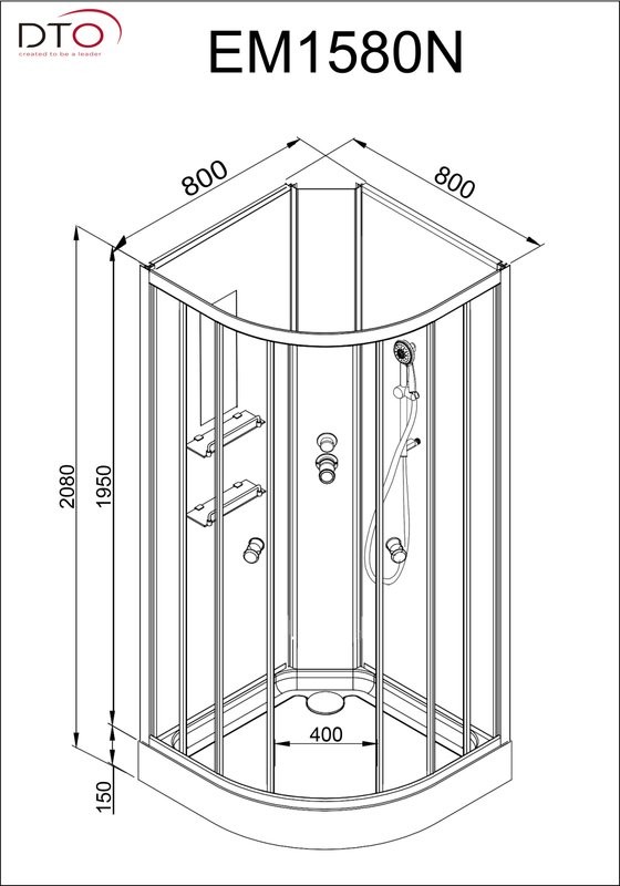Душевая кабина DTO D EM1580N профиль хром, стекло матовое с узором