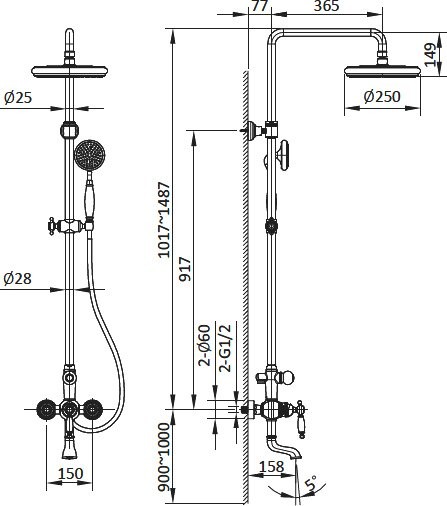 Душевая стойка AltroBagno Opera 030206 Or золото