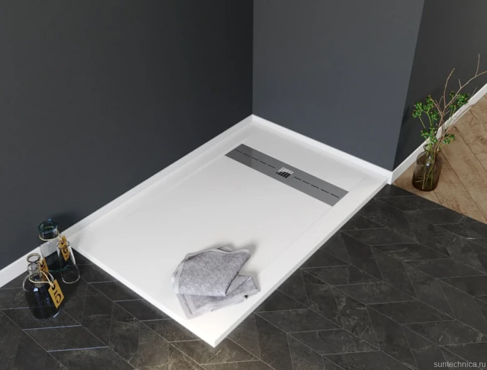 Поддон для душа Aquanet Delight 160x90 белый камень, с сифоном