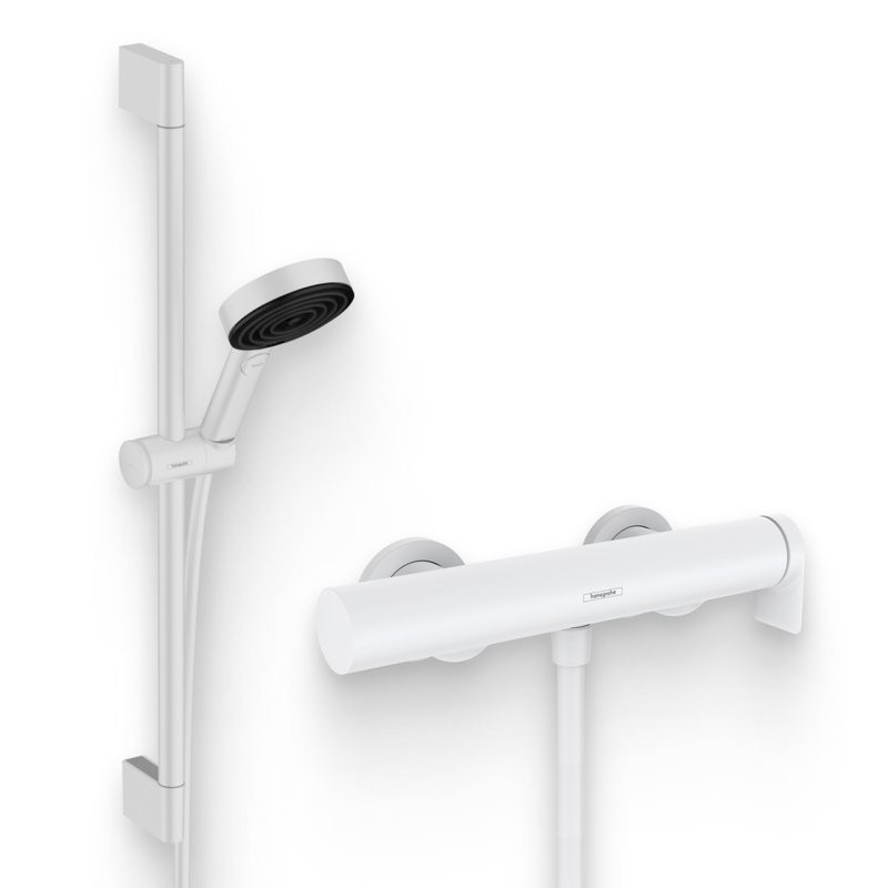 Душевой комплект Смеситель для душа Hansgrohe Vivenis 75620700, матовый белый + Гарнитур Pulsify Relaxation 105 3jet 24160700, матовый белый