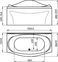 Ванна из искусственного камня Фэма Франческа 170x85 см, пристенная, белая, на ножках