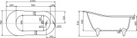 Акриловая ванна BelBagno BB06-1550 155x75 см, правая, отдельностоящая, белая, овальная