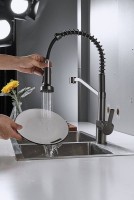 Смеситель для кухни Shevanik S963T с гибким изливом, оружейная сталь