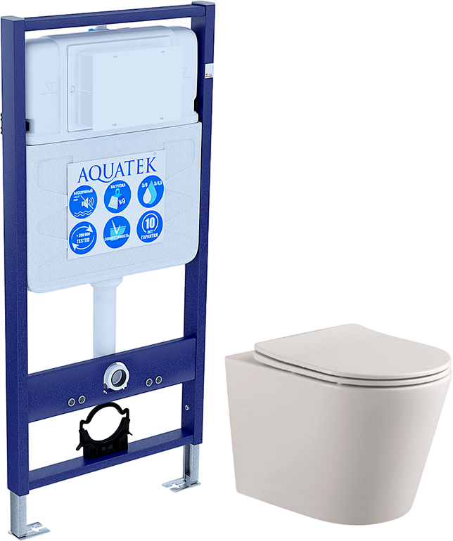 Комплект Унитаз подвесной AQUATEK Вега AQ1905-00 безободковый, с микролифтом + Инсталляция Standard INS-0000012