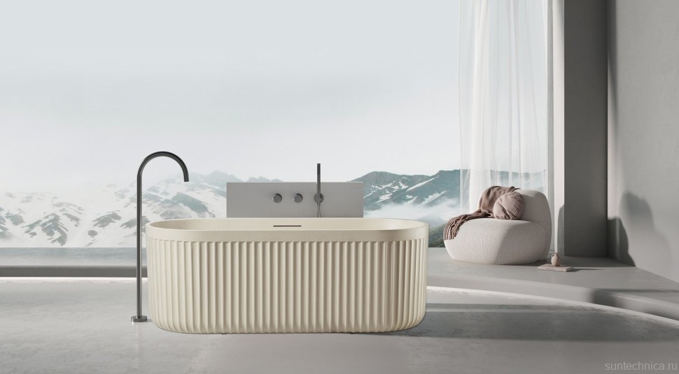 Ванна из искусственного камня AltroBagno Gianni 090213 170x75 см, отдельностоящая, овальная, на ножках, с донным клапаном, с подголовником