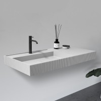 Раковина подвесная Abber Stein AS2628 120 матовая белая, прямоугольная, искусственный камень, со столешницей справа