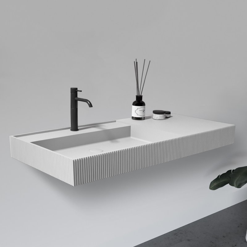 Раковина подвесная Abber Stein AS2628 120 матовая белая, прямоугольная, искусственный камень, со столешницей справа