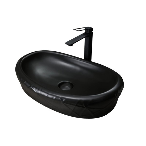 Накладная раковина GID Creativo Bm777 60 матовая черная, овальная, фаянс