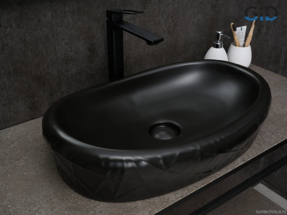 Накладная раковина GID Creativo Bm777 60 матовая черная, овальная, фаянс