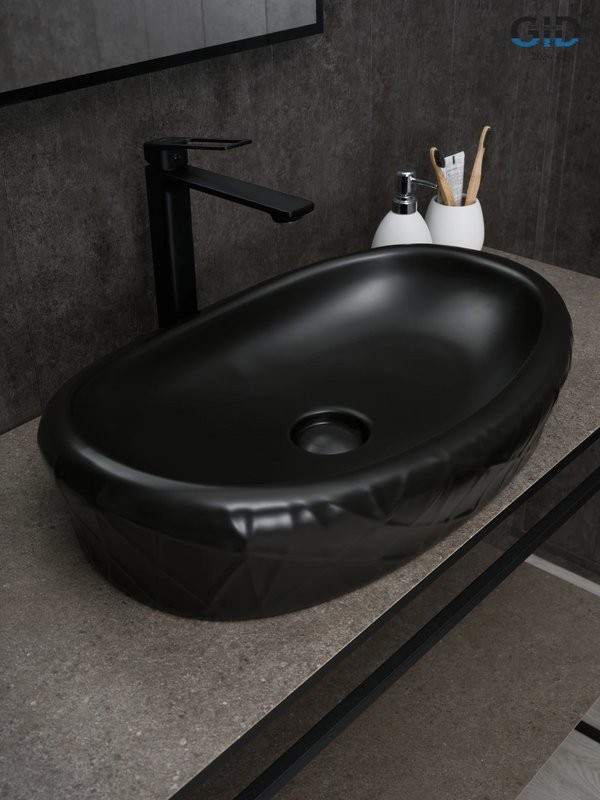 Накладная раковина GID Creativo Bm777 60 матовая черная, овальная, фаянс
