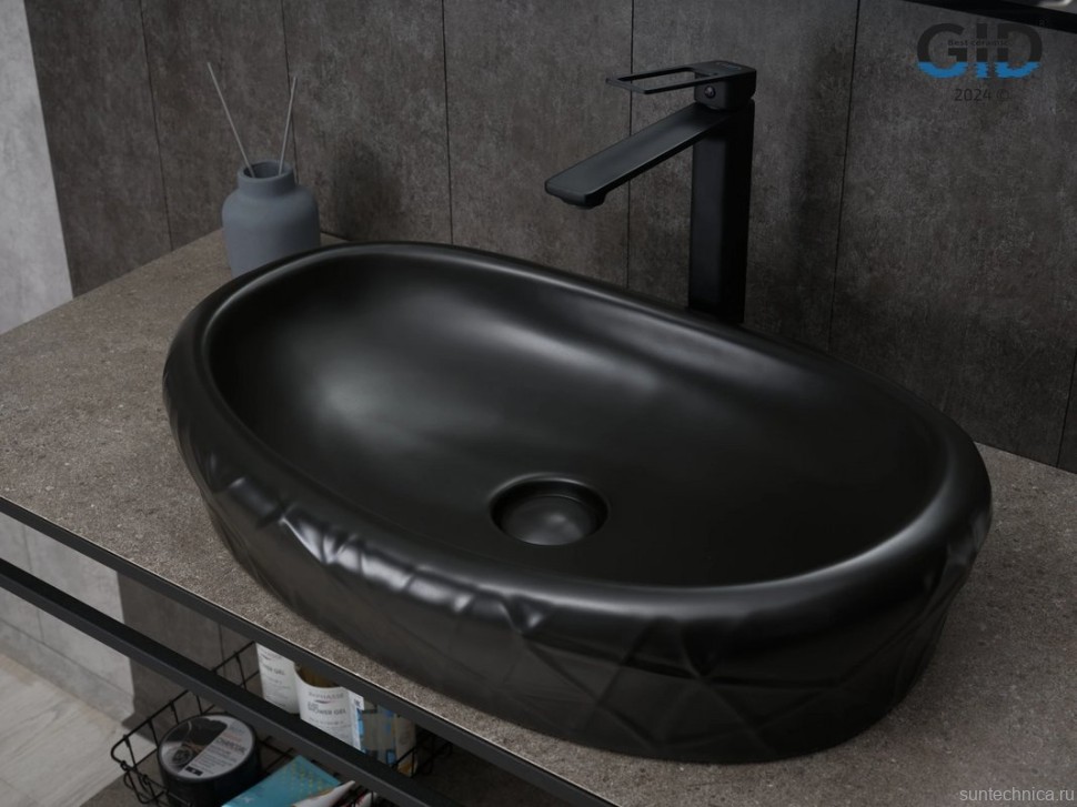 Накладная раковина GID Creativo Bm777 60 матовая черная, овальная, фаянс