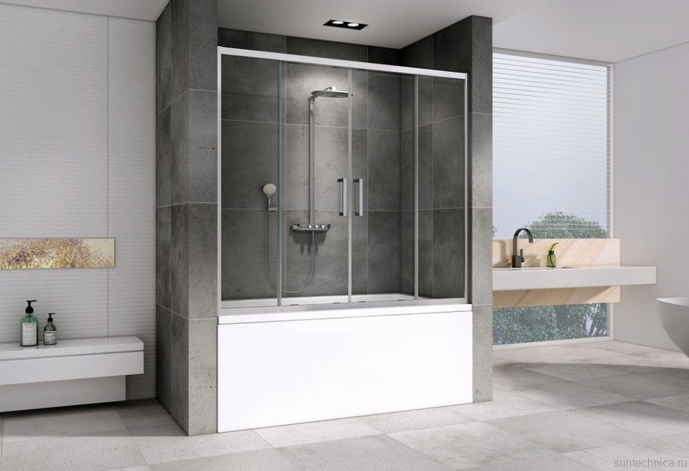 Шторка на ванну Abber Schwarzer Diamant AG57160 160x140, профиль хром, стекло прозрачное